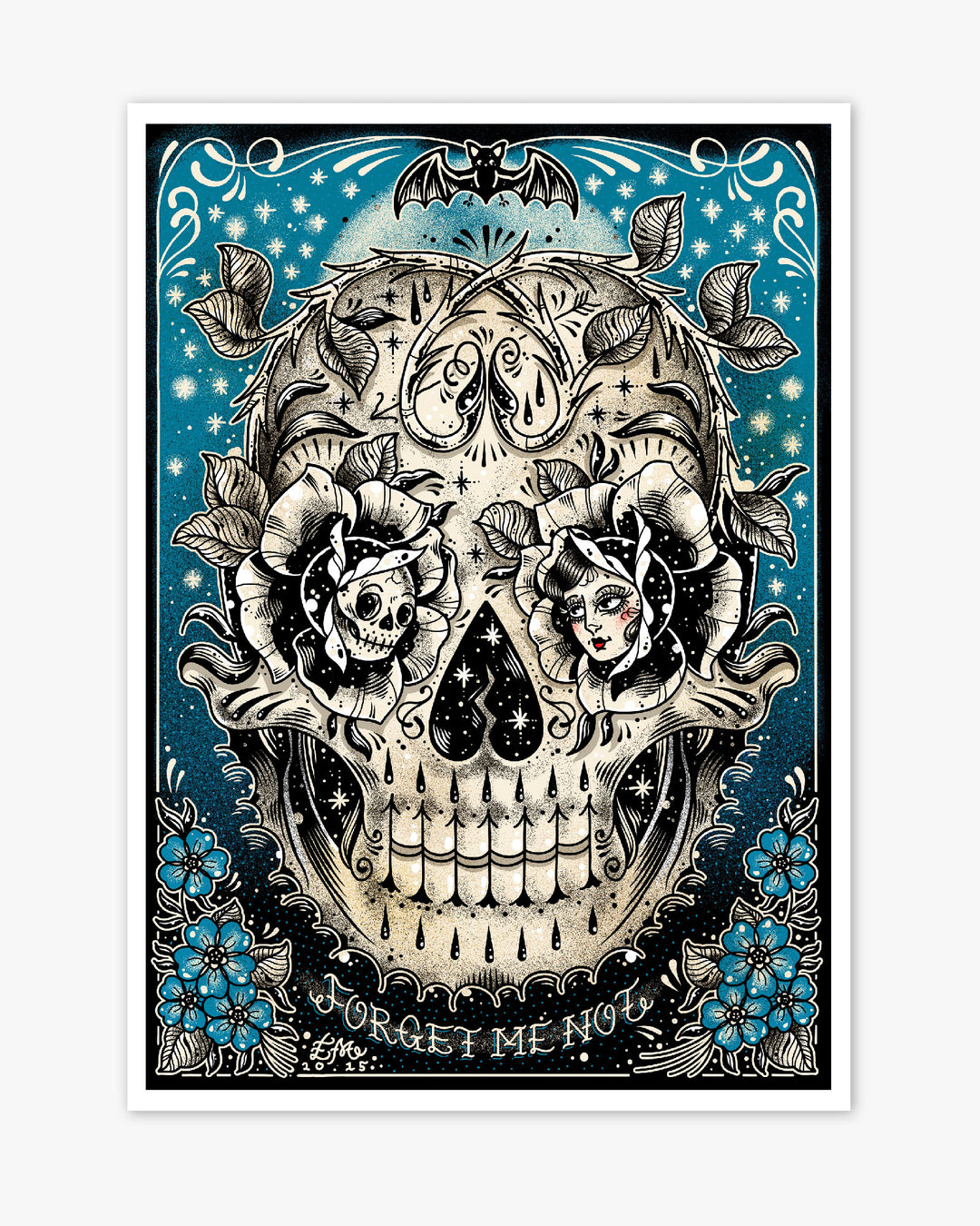 Forget Me Not Skull Print