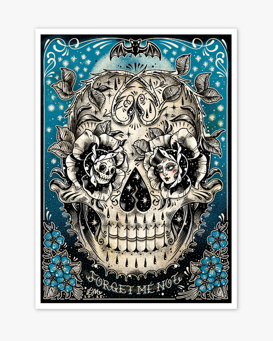 Forget Me Not Skull Print