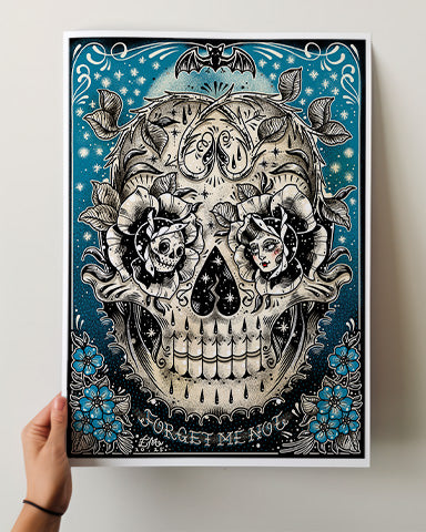 Forget Me Not Skull Print