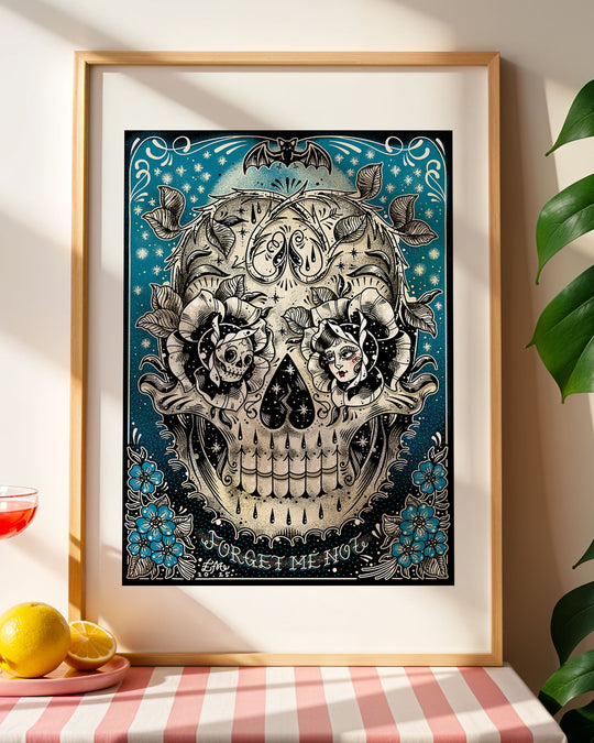Forget Me Not Skull Print