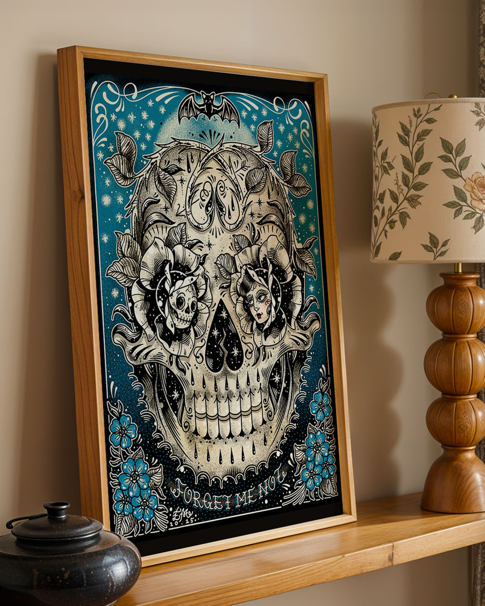 Forget Me Not Skull Print