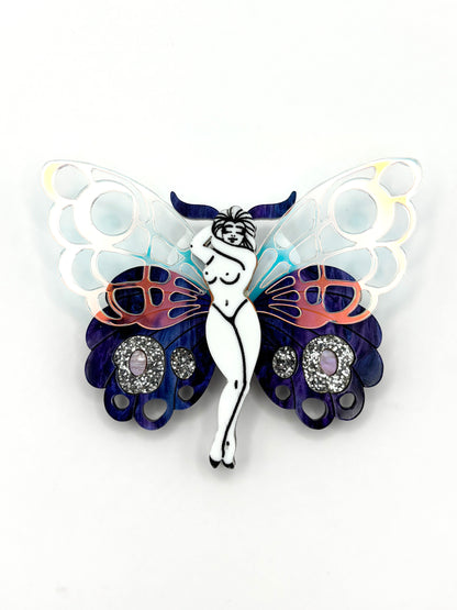 Moth Pin Up Fairy Girl Brooch