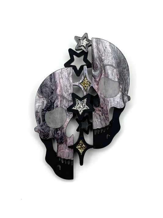 Dark Starry Night Skull Brooch