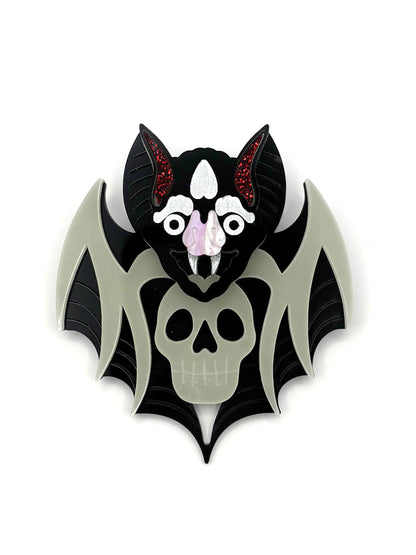 Glow in the Dark Bat Skull Brooch