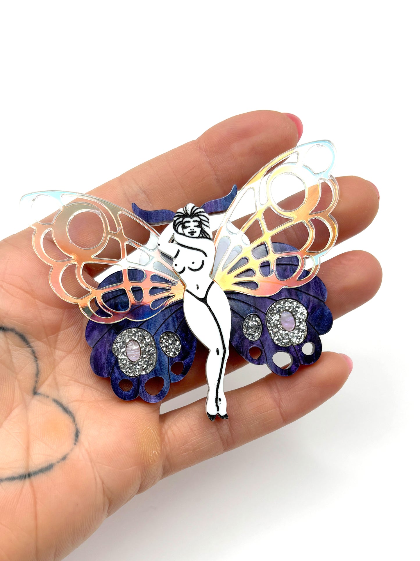 Moth Pin Up Fairy Girl Brooch