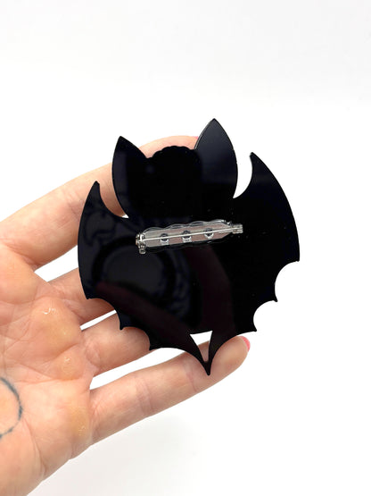 Glow in the Dark Bat Skull Brooch