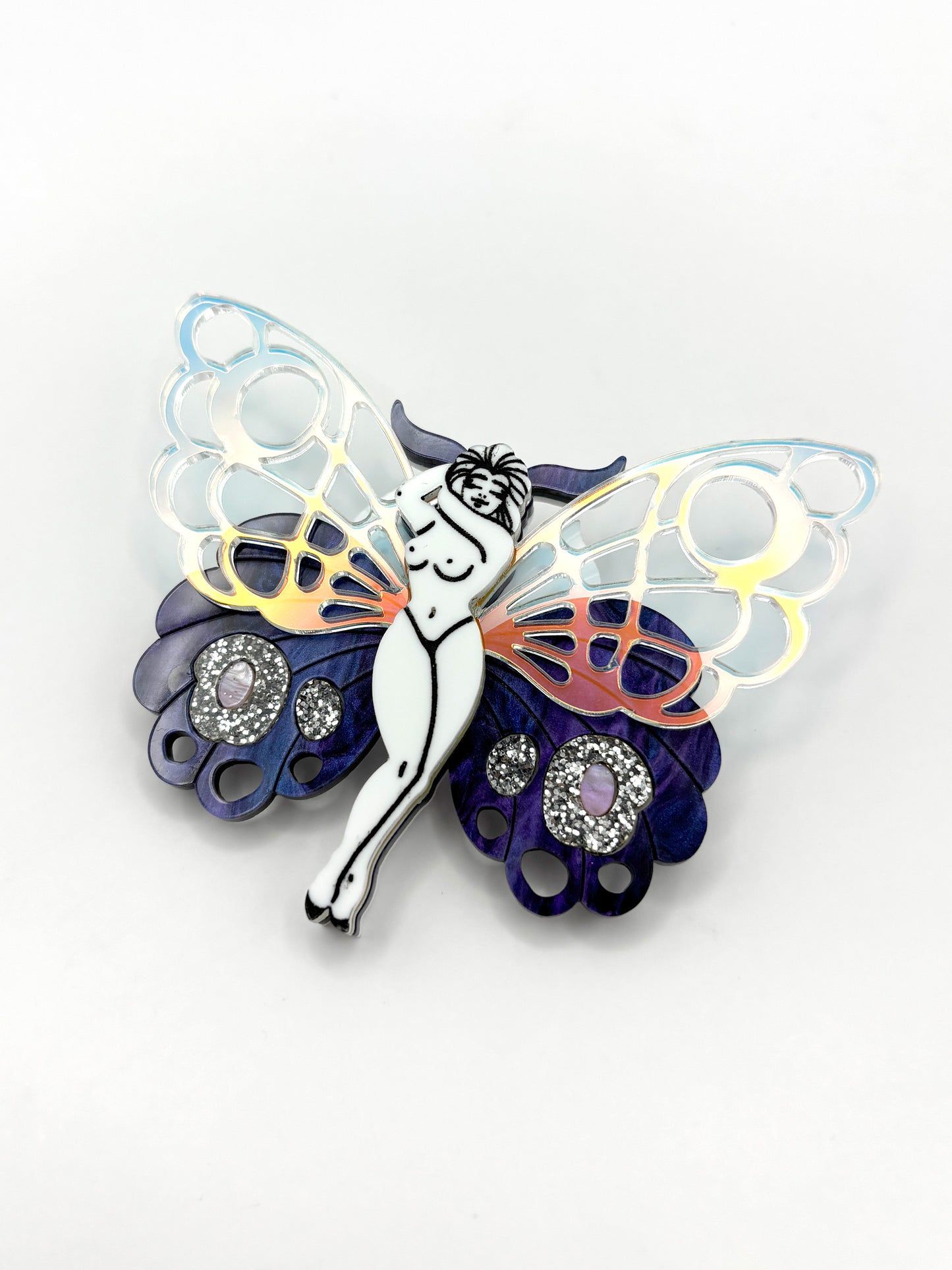 Moth Pin Up Fairy Girl Brooch