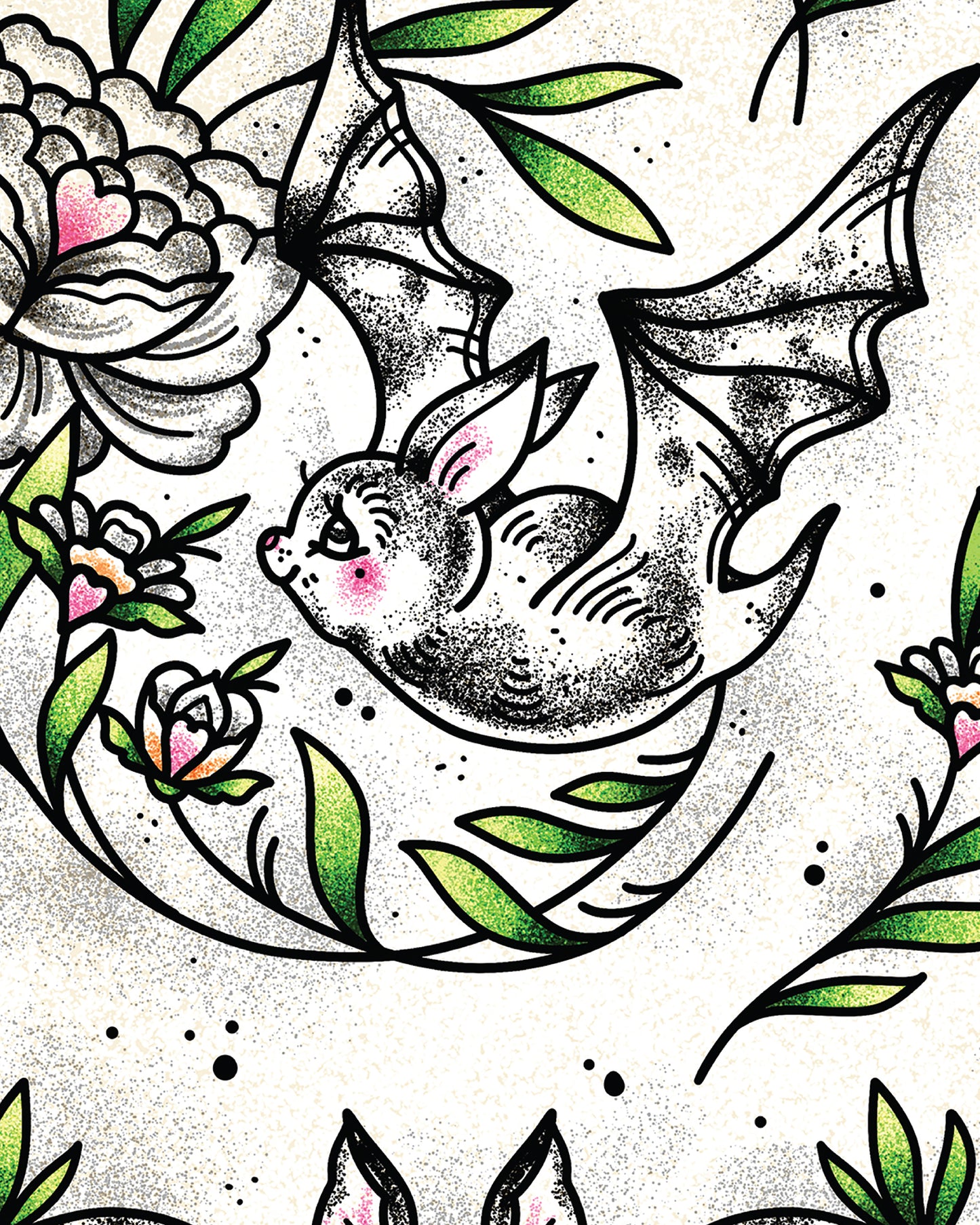 Floral Folk Bats Art Print