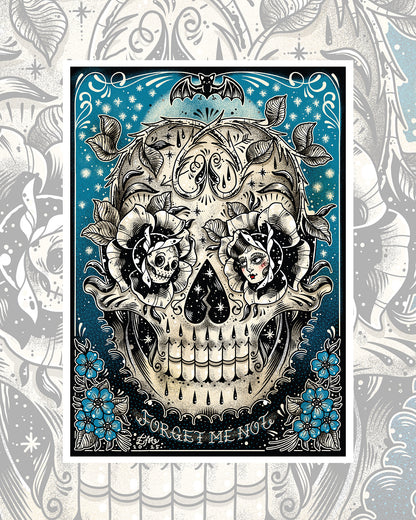 Forget Me Not Skull Art Print