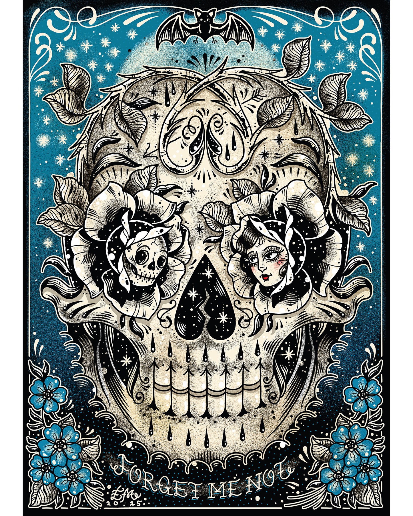 Forget Me Not Skull Art Print