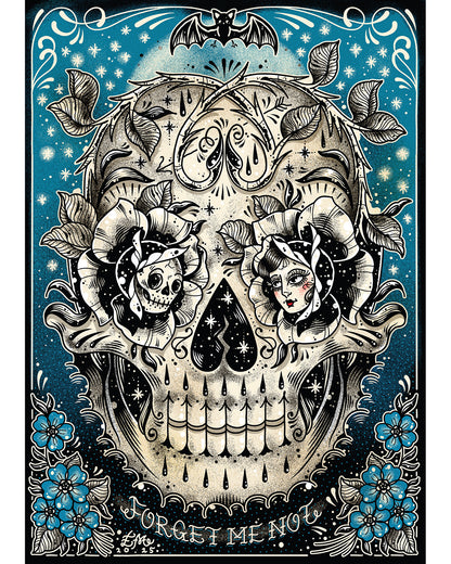 Forget Me Not Skull Art Print