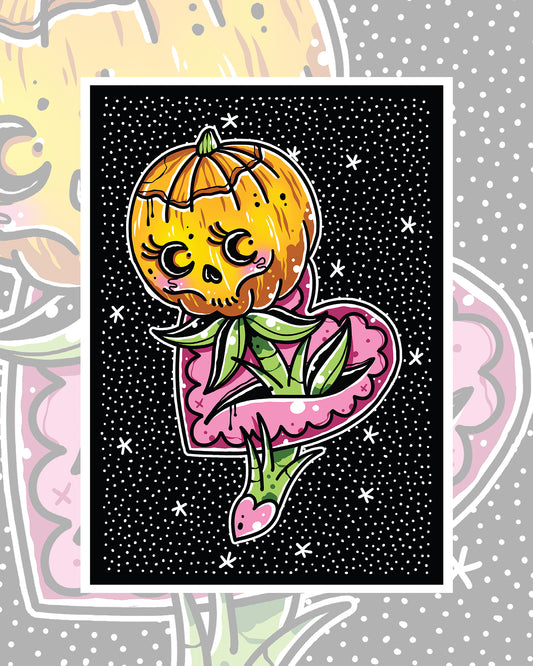 Halloween Jack O Lantern Flower Art Print