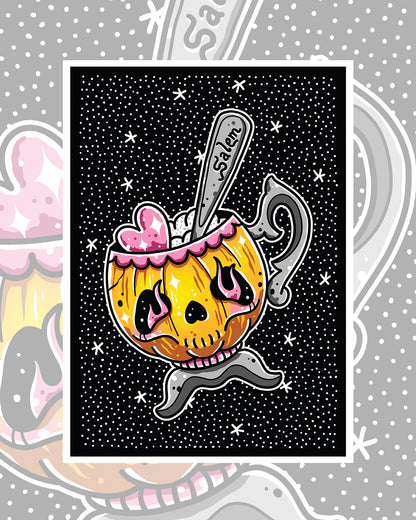 Halloween Jack O Lantern Teacup Art Print