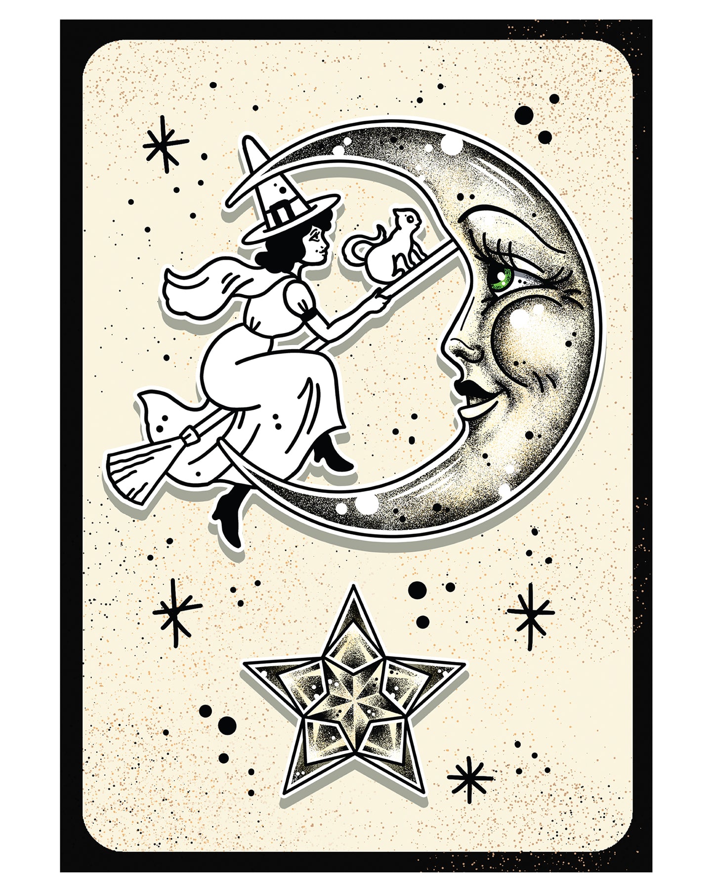 Halloween Witch with Moon Art Print