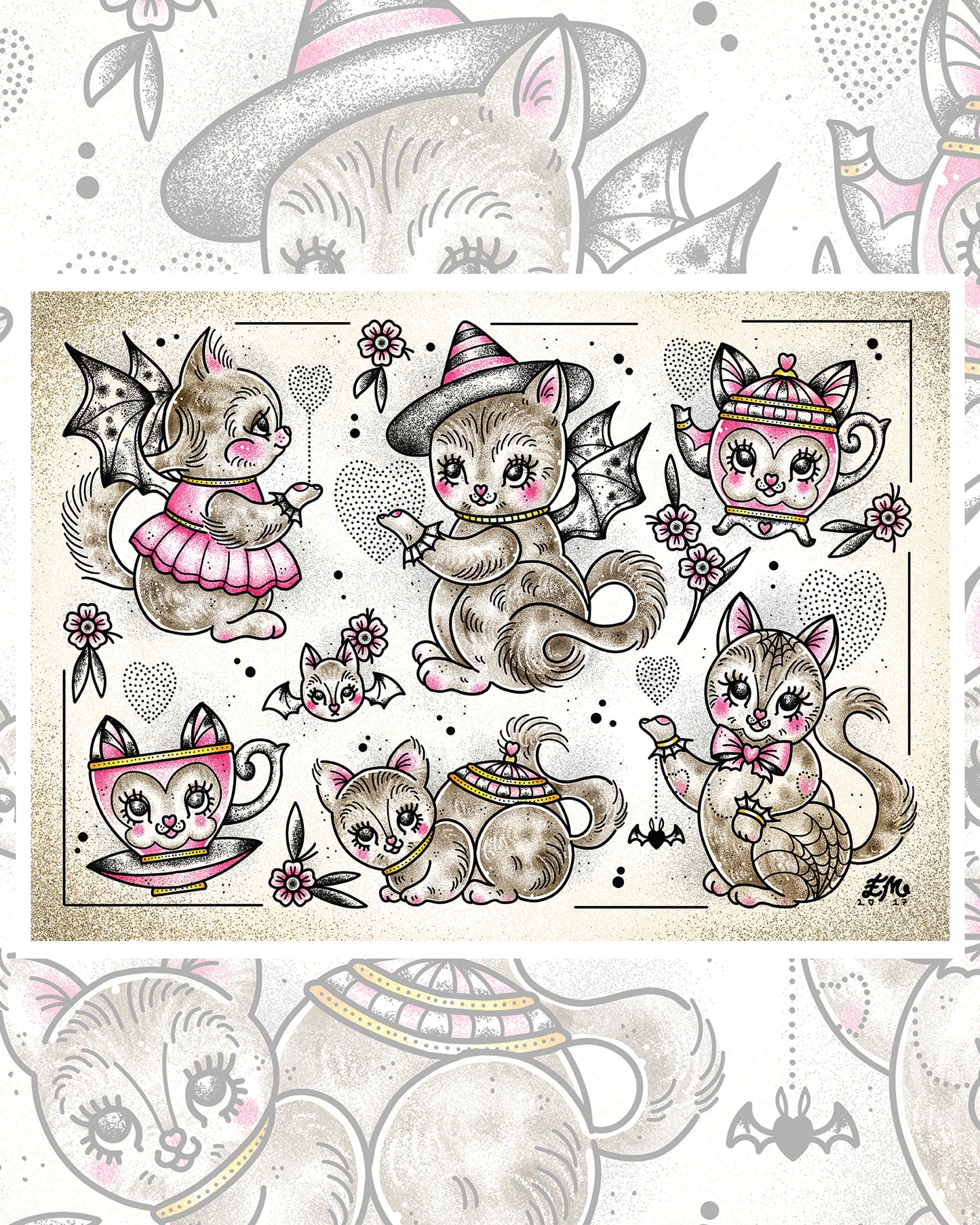 Kitten Teapots Art Print