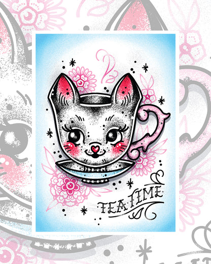 Kitty Teacup Art Print