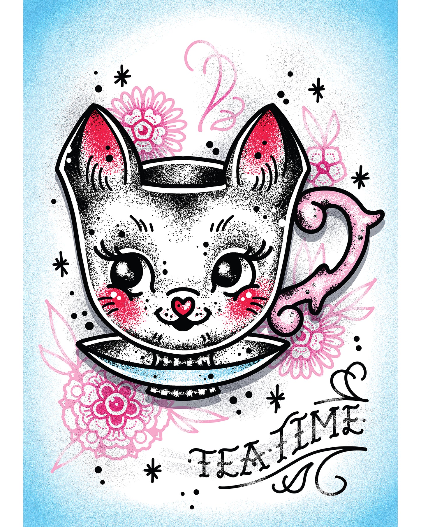 Kitty Teacup Art Print