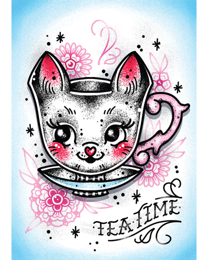 Kitty Teacup Art Print