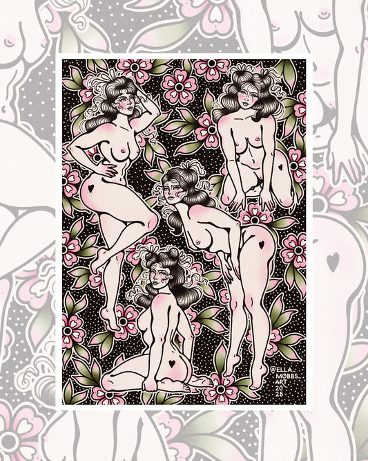 Ladies and Flowers Art Print