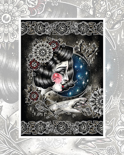 Moon Lady Night Art Print