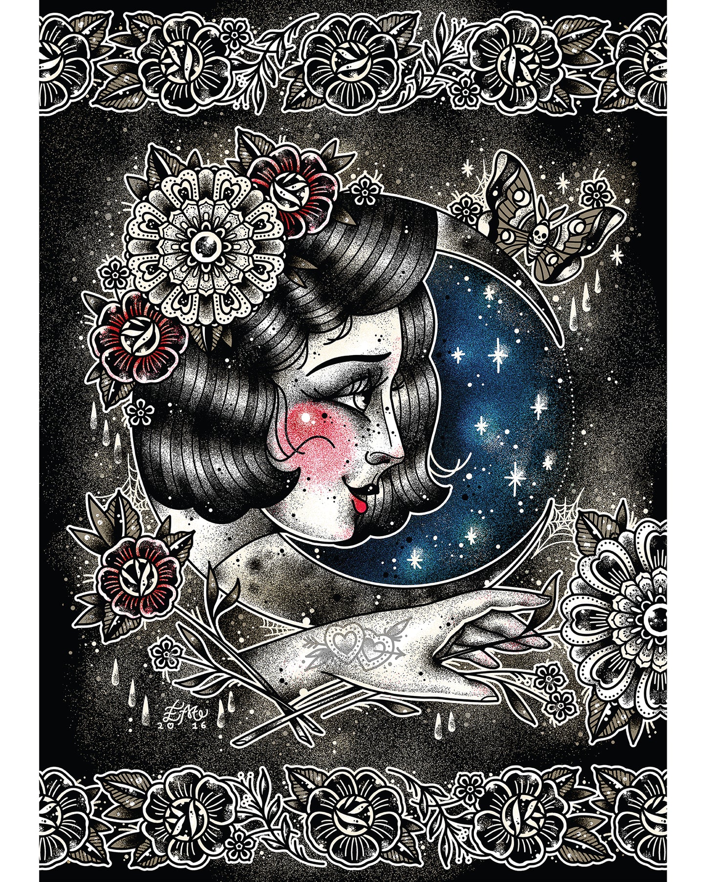 Moon Lady Night Art Print