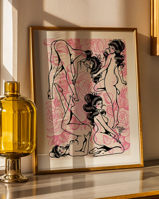 Pin Ups and Flowers Print