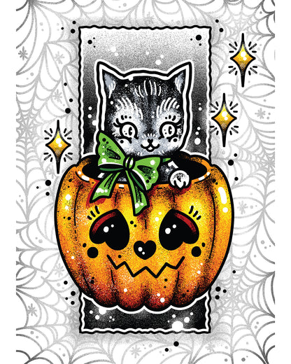 Pumpkin Cat Art Print