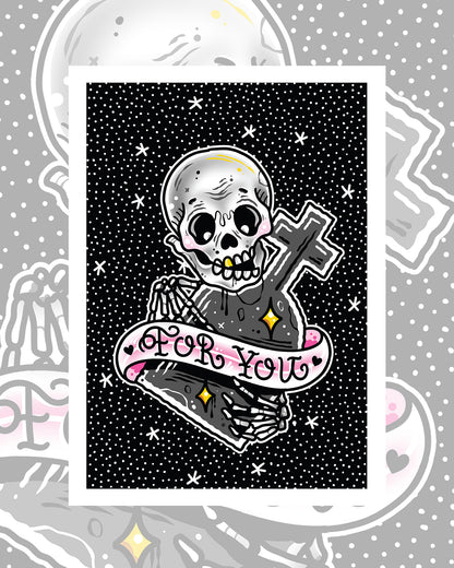 Skeleton Tombstone Art Print