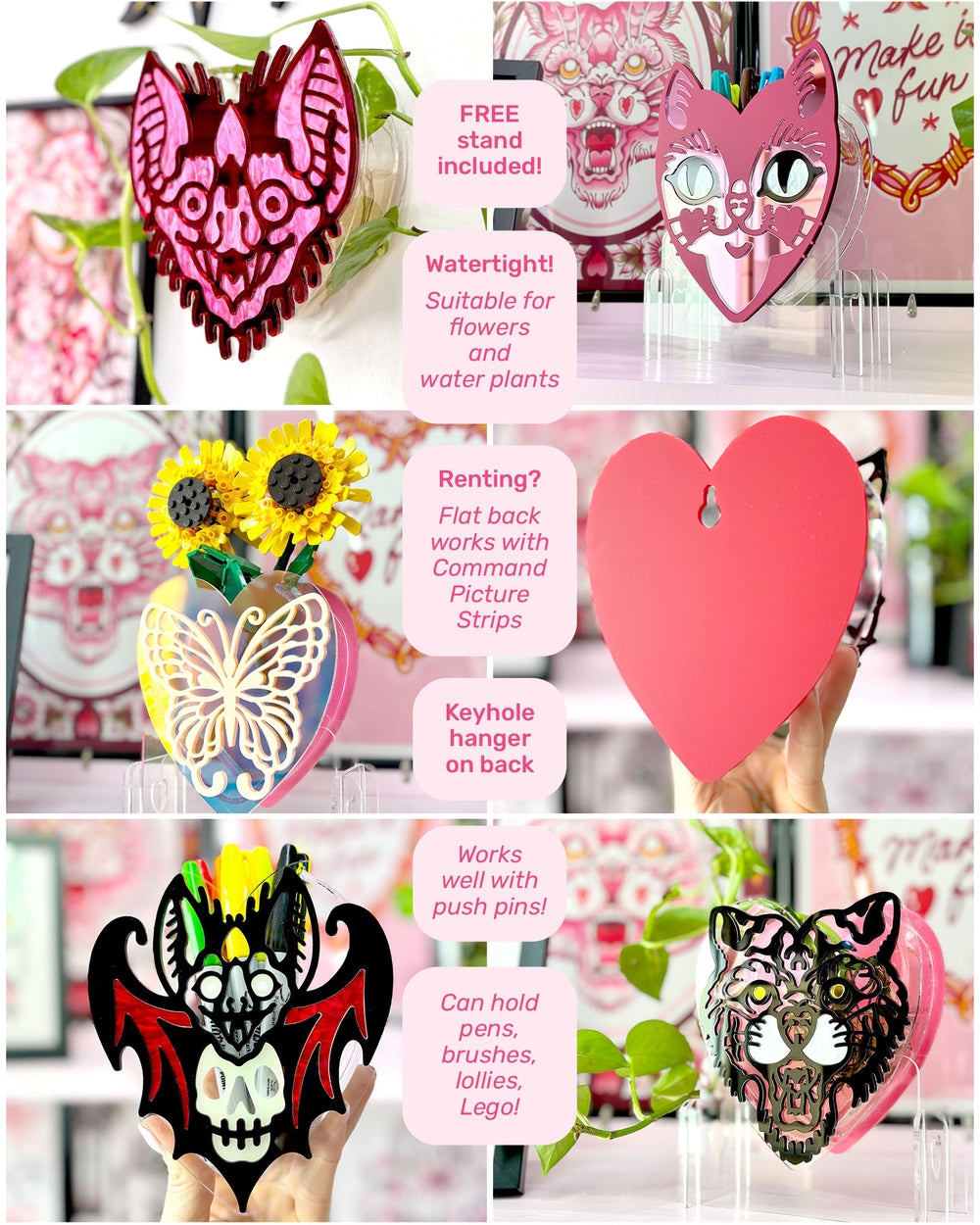 Disco Ball Heart Vase - Pink