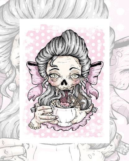 Zombie Tea Lady Art Print
