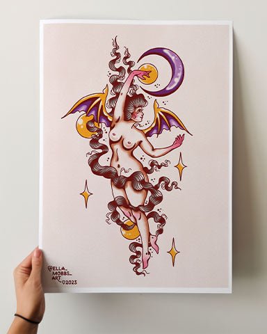 Bat Night Lady Print - Ella Mobbs