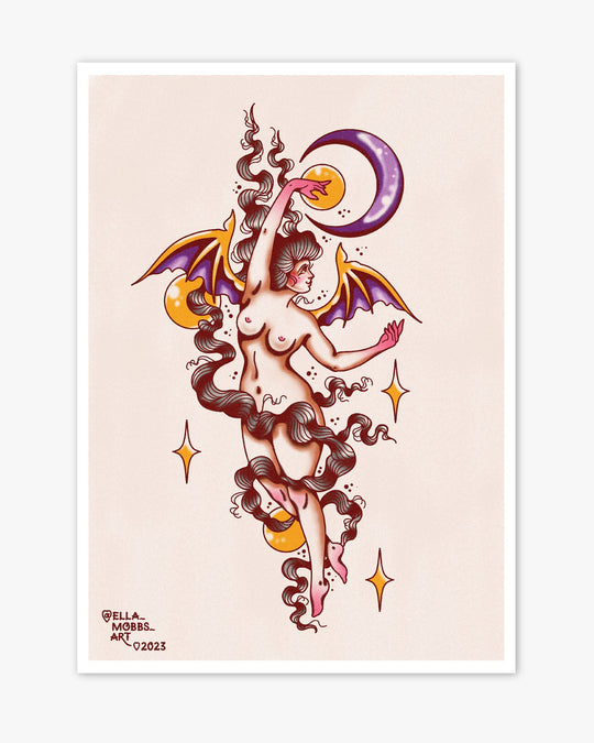 Bat Night Lady Print - Ella Mobbs