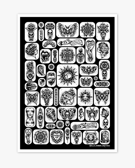 Black Tattoo Flash Print - Ella Mobbs