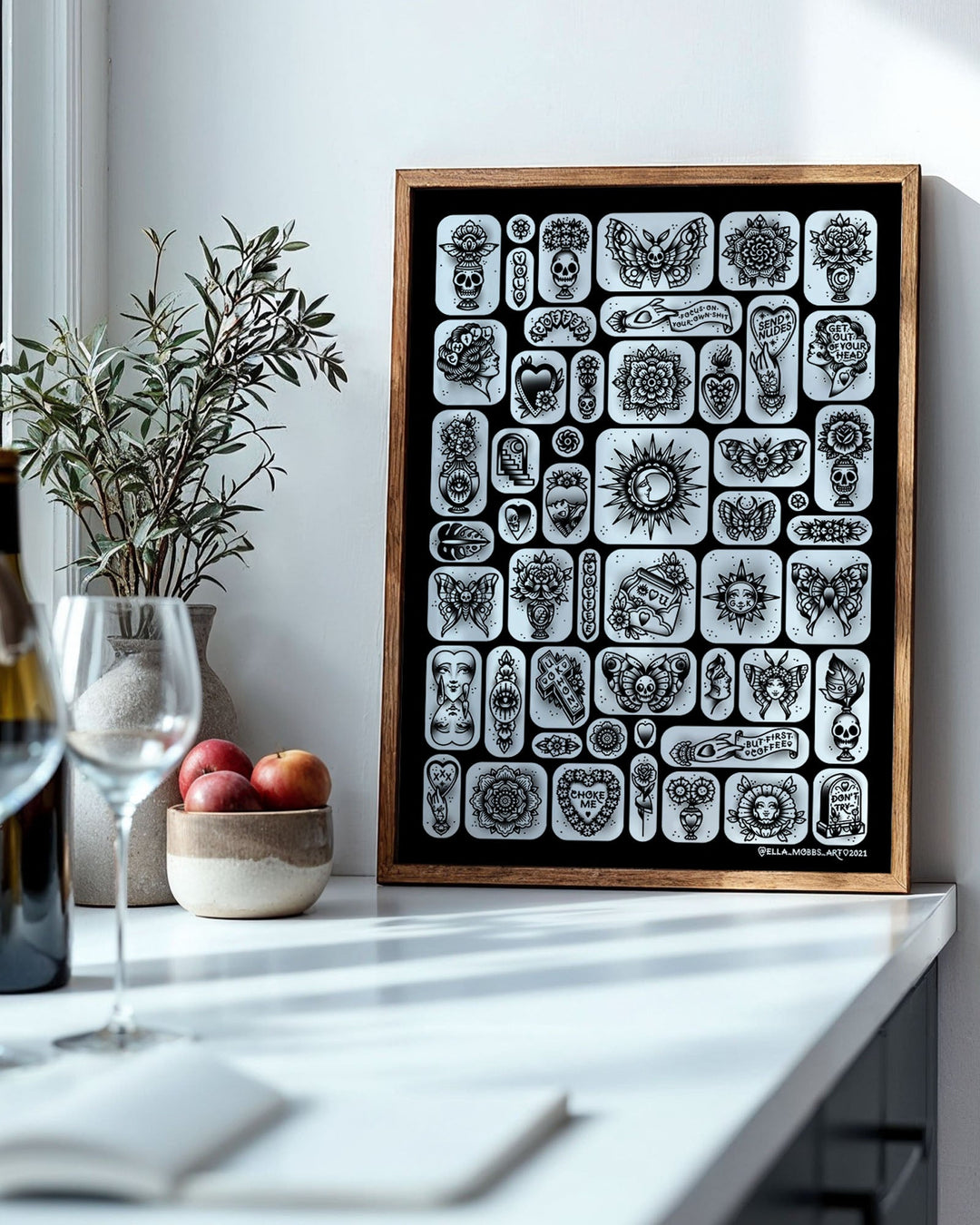 Black Tattoo Flash Print - Ella Mobbs