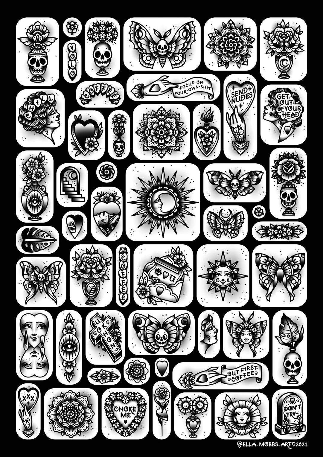 Black Tattoo Flash Print - EllaMobbs