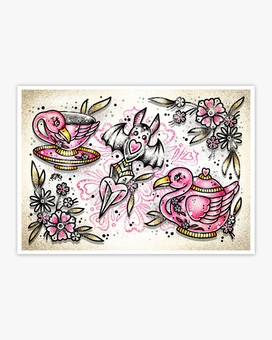Flamingo Tea Bat Dagger Print