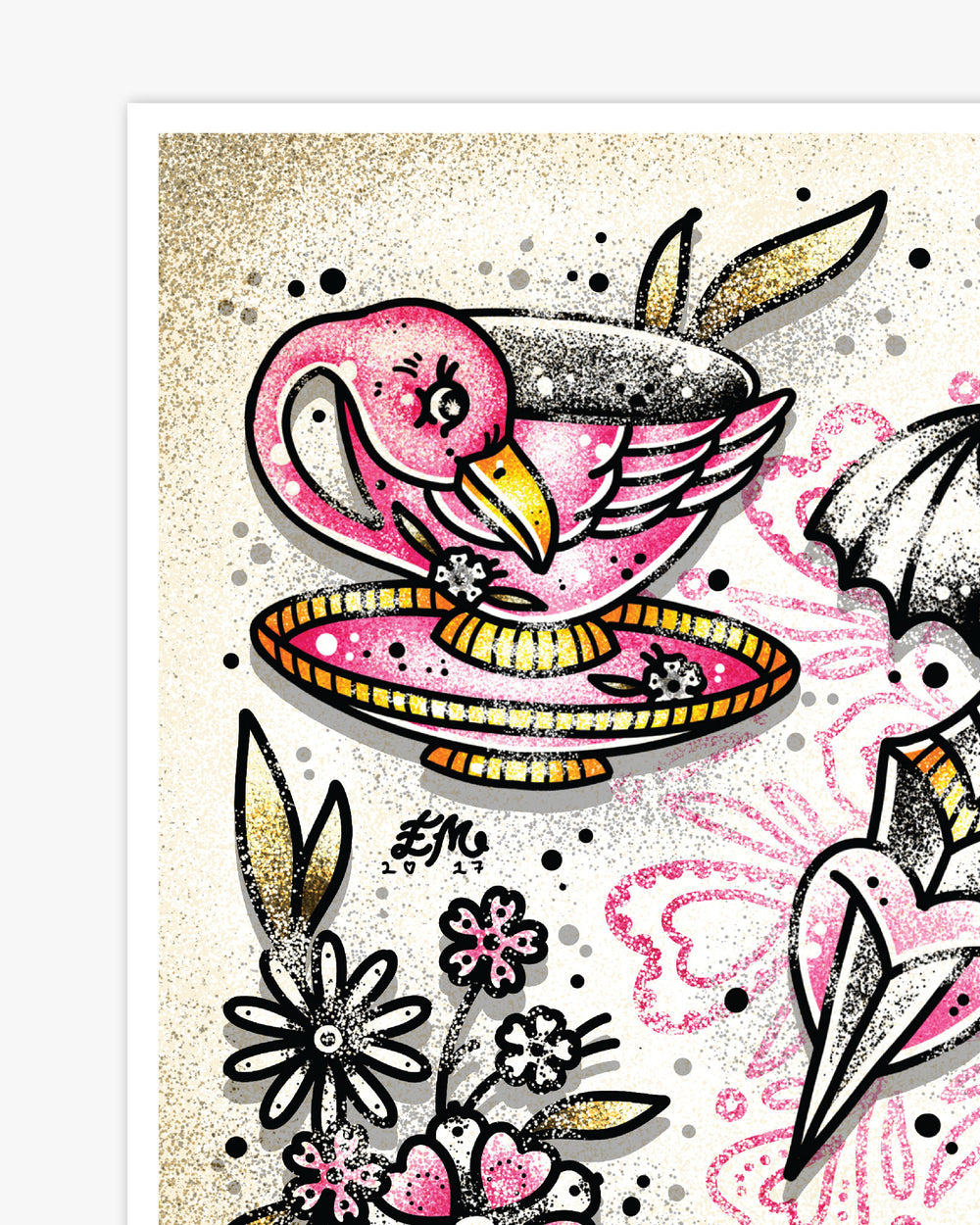 Flamingo Tea Bat Dagger Print