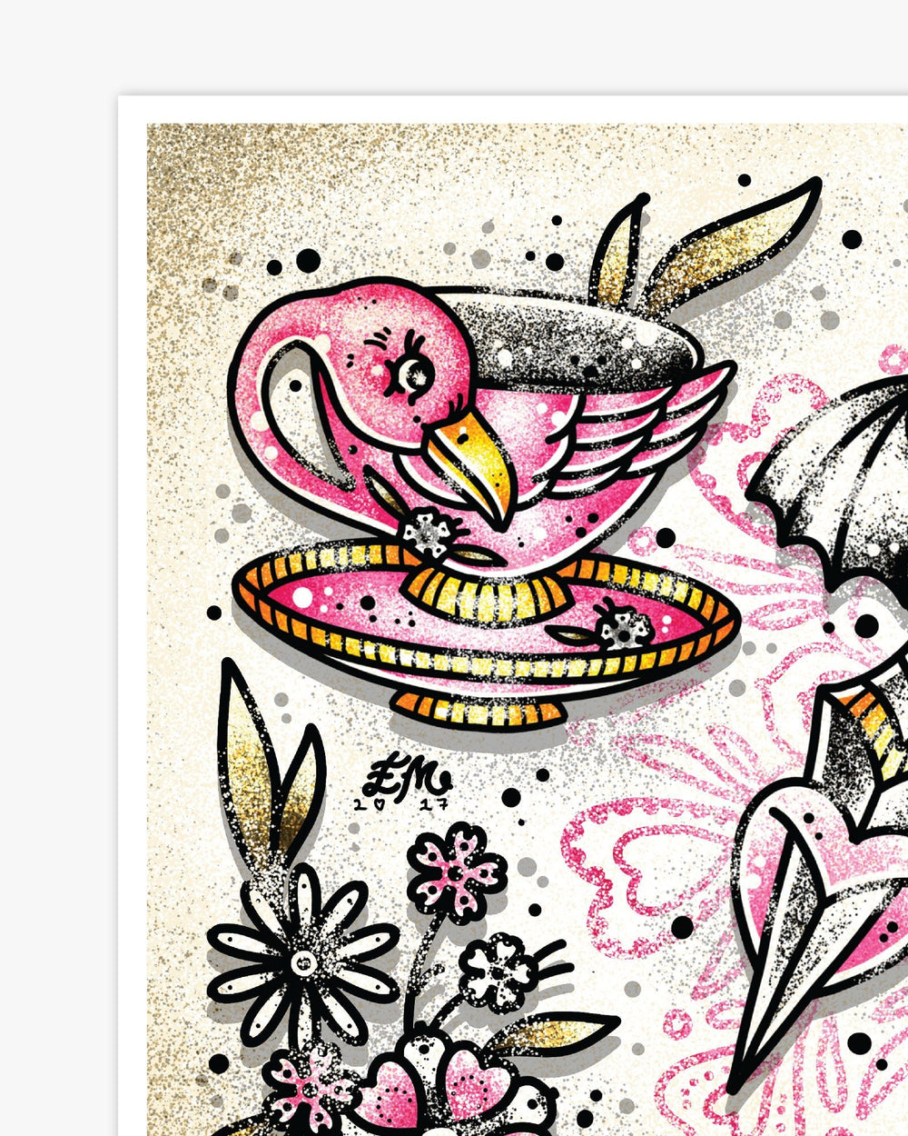 Flamingo Tea Bat Dagger Print - Ella Mobbs