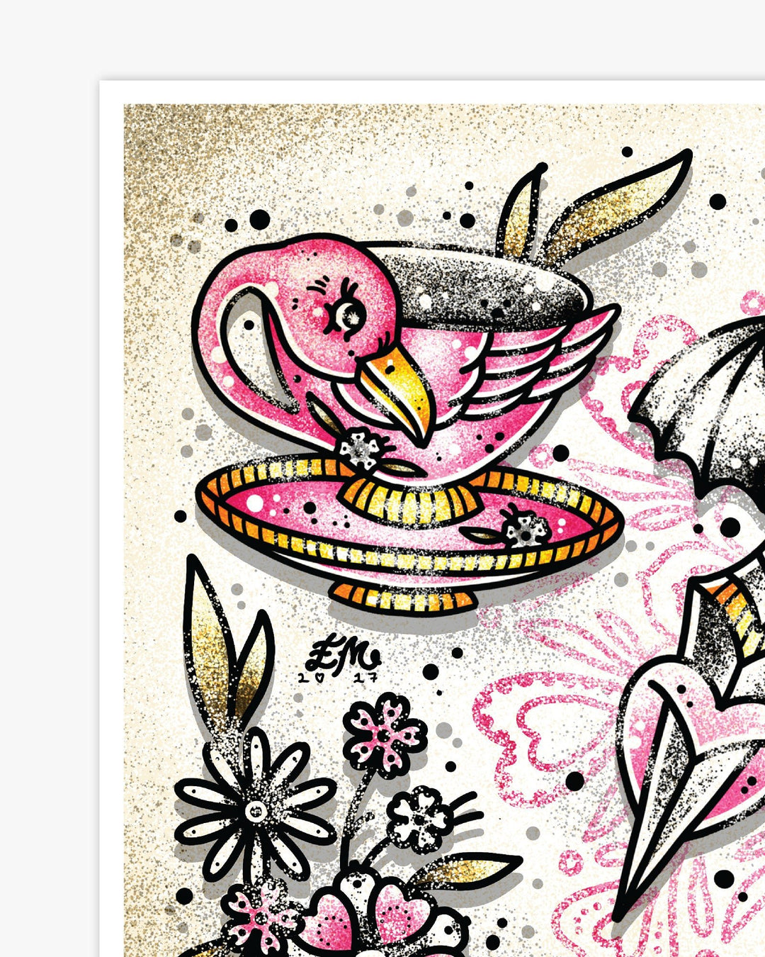 Flamingo Tea Bat Dagger Print - Ella Mobbs