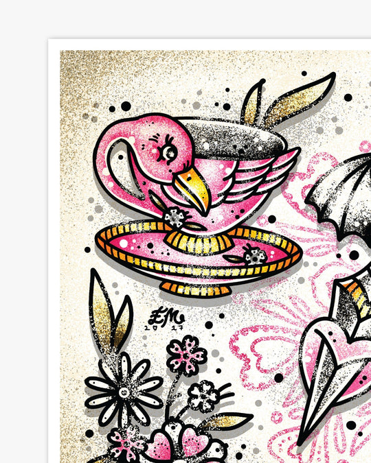 Flamingo Tea Bat Dagger Print - Ella Mobbs