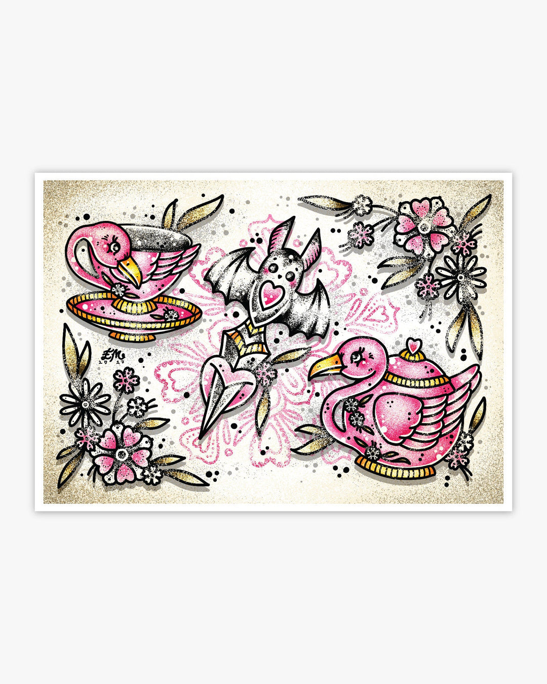 Flamingo Tea Bat Dagger Print - Ella Mobbs