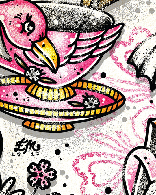 Flamingo Tea Bat Dagger Print - Ella Mobbs