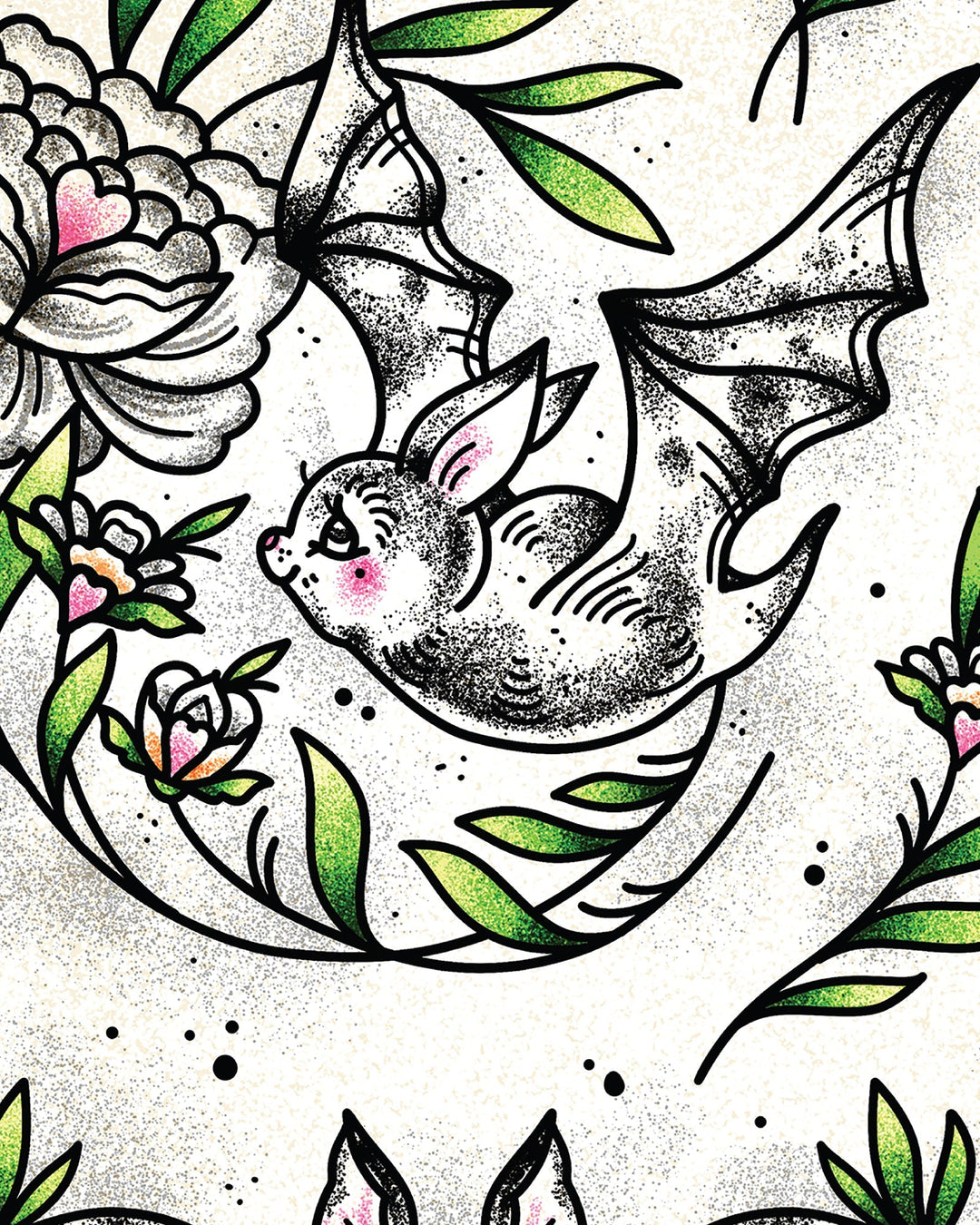 Floral Folk Bats Print - Ella Mobbs