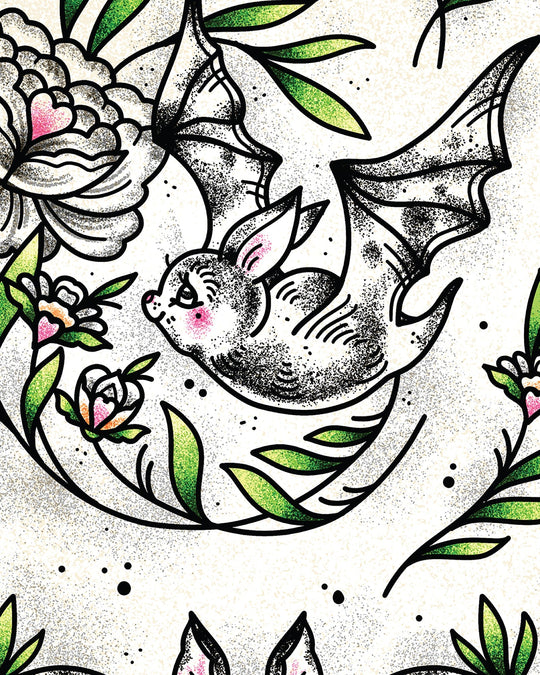 Floral Folk Bats Print - Ella Mobbs
