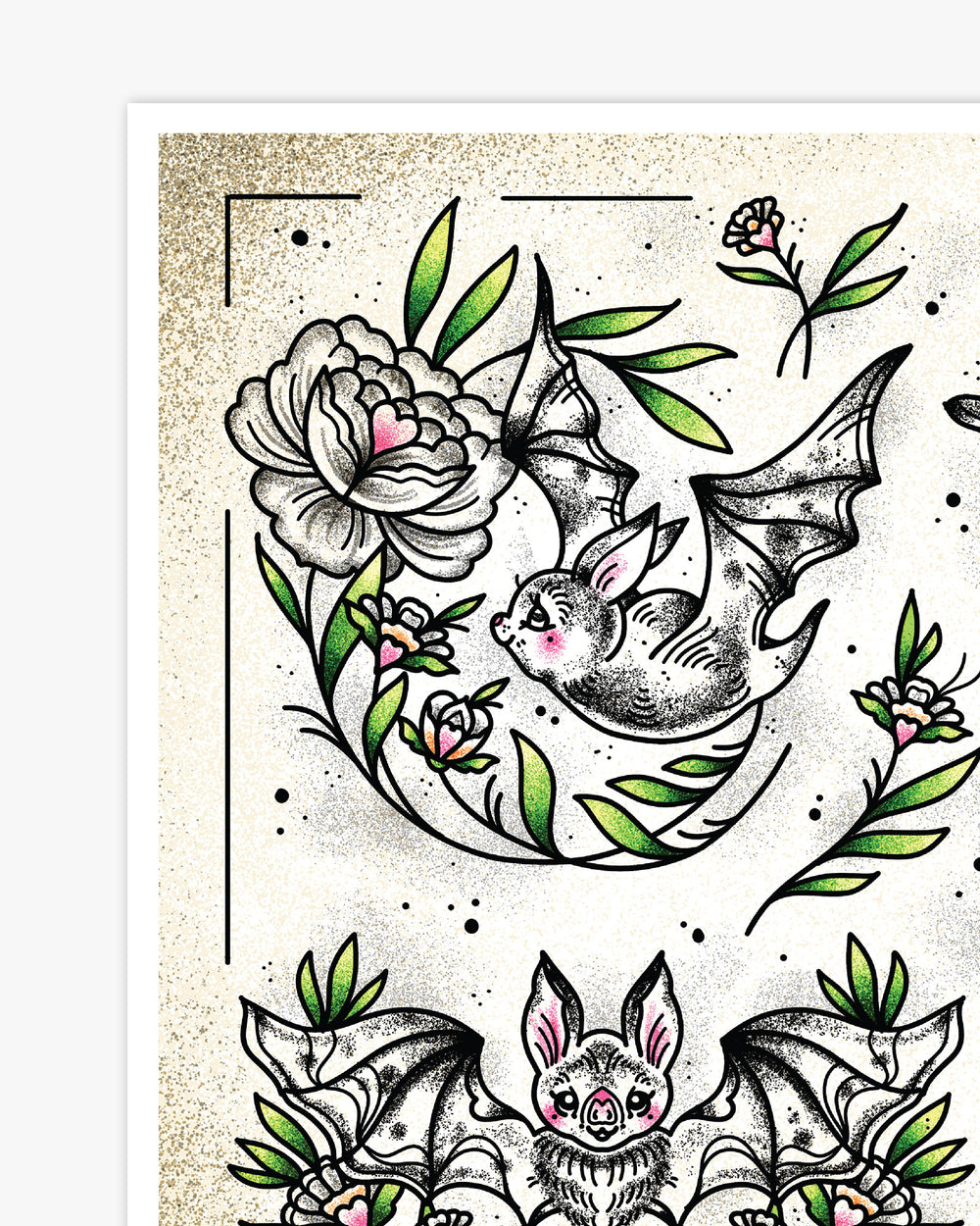 Floral Folk Bats Print
