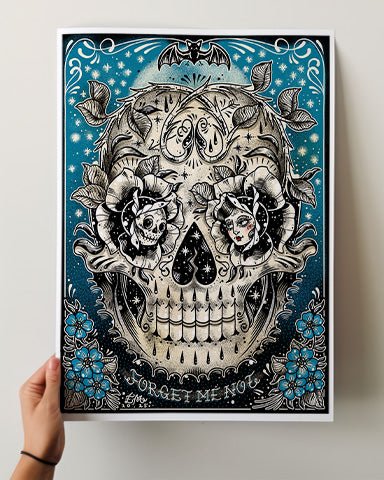 Forget Me Not Skull Print - Ella Mobbs