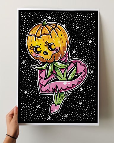 Halloween Jack O Lantern Flower Print - Ella Mobbs
