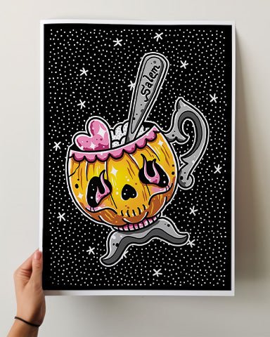 Halloween Jack O Lantern Teacup Print - Ella Mobbs