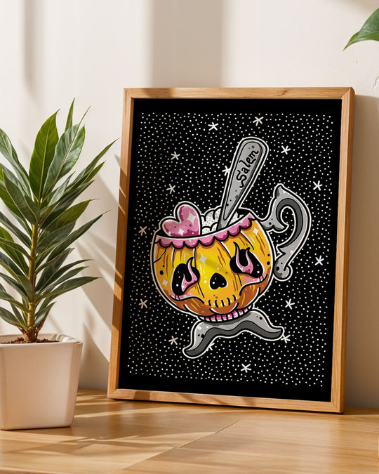 Halloween Jack O Lantern Teacup Print - Ella Mobbs