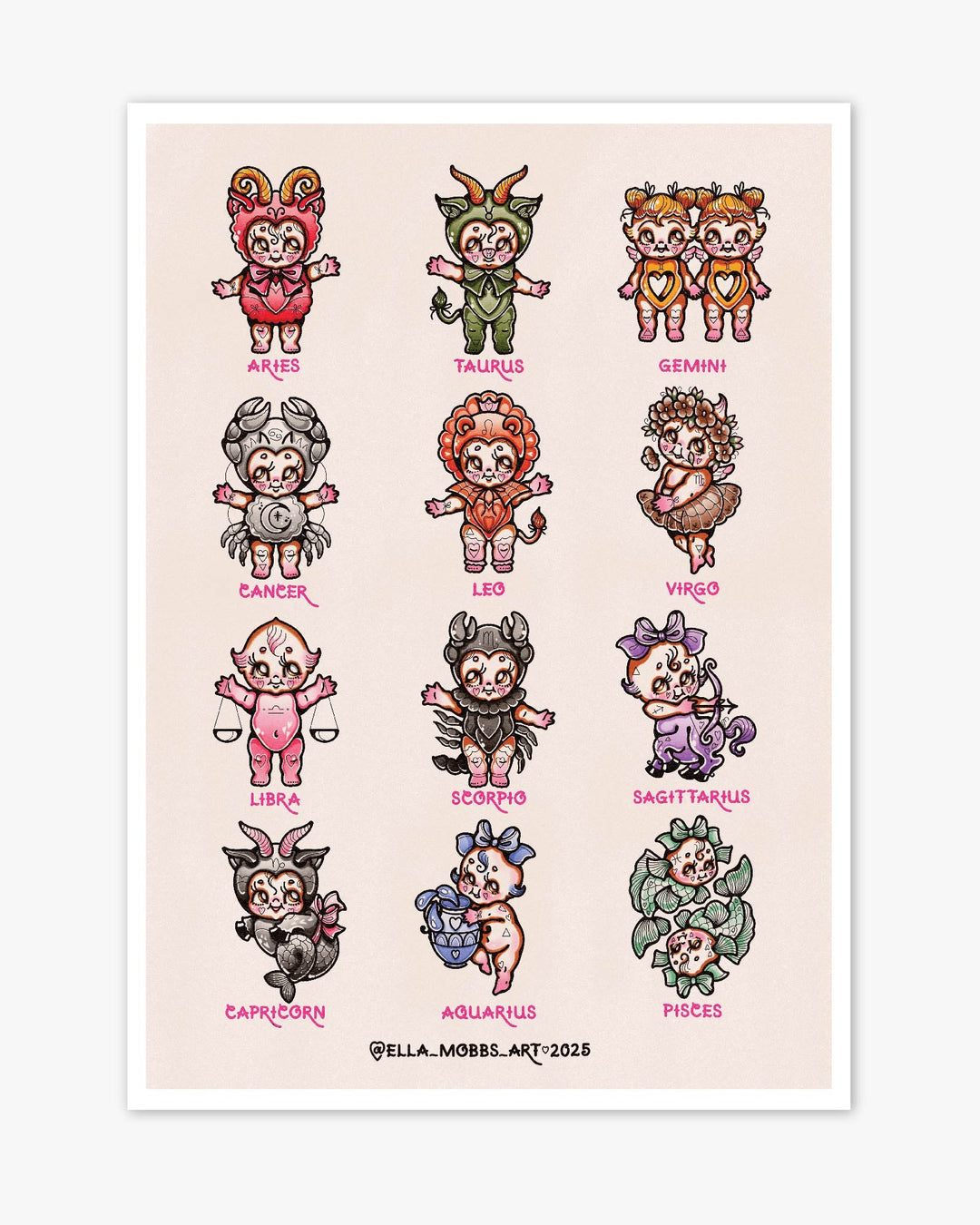 Kewpie Star Sign Print - Ella Mobbs